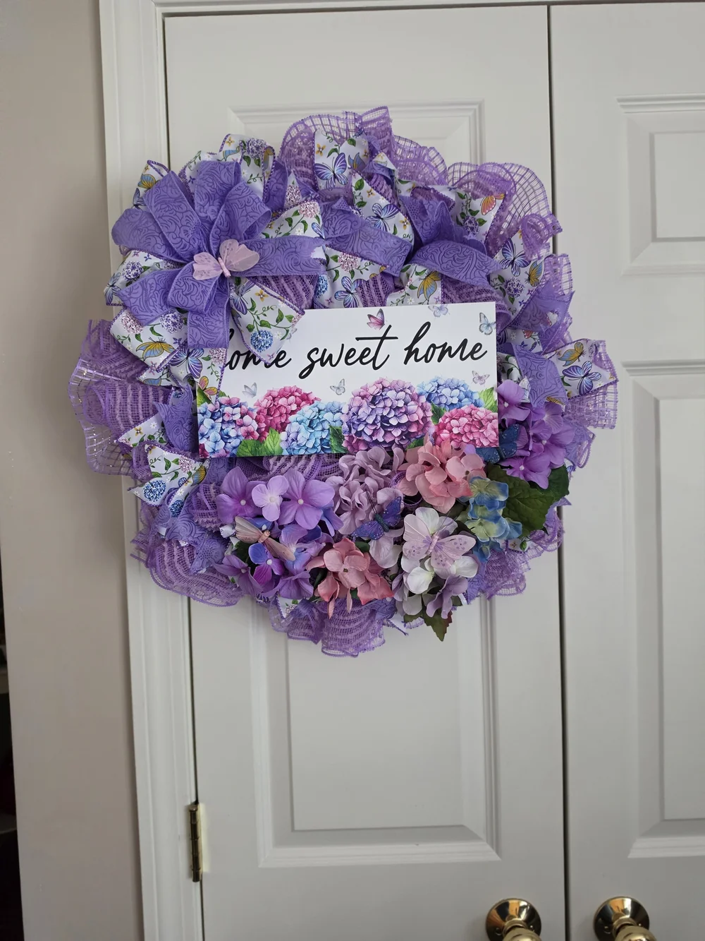 Purple Floral 'Home Sweet Home' Wreath